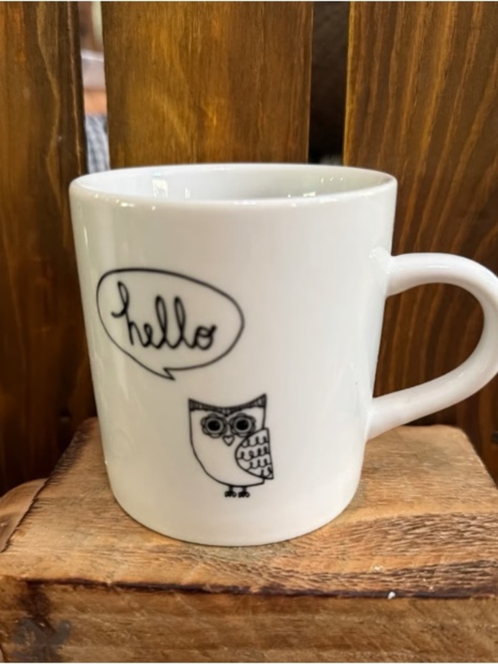 White Ceramic Owl 'Hello' Mug - Casual Everyday Coffee Cup